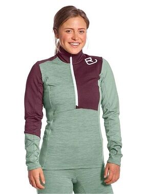 Ortovox light fleece zip pullover maroon green size large merino wool